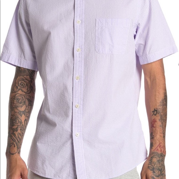 Brooks Brothers Large Purple Checkered Seersucker Short Sleeve Regent Fit Shirt - Picture 2 of 3